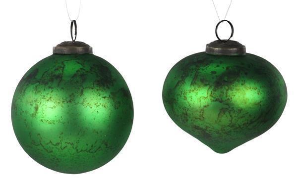 Matte green rustic glass ornament with a vintage finish.