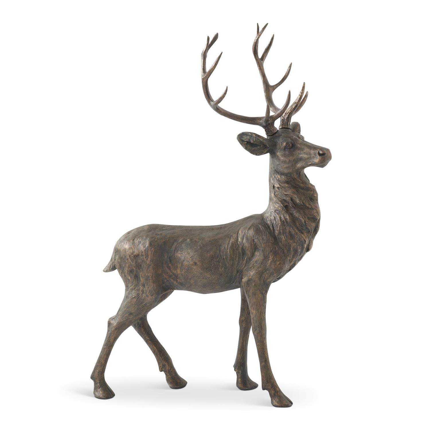 Bronze deer statue with a naturalistic stance on an MGO base