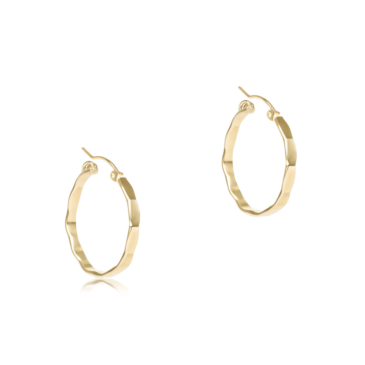 Polished gold scalloped hoop earring with a smooth wavy texture