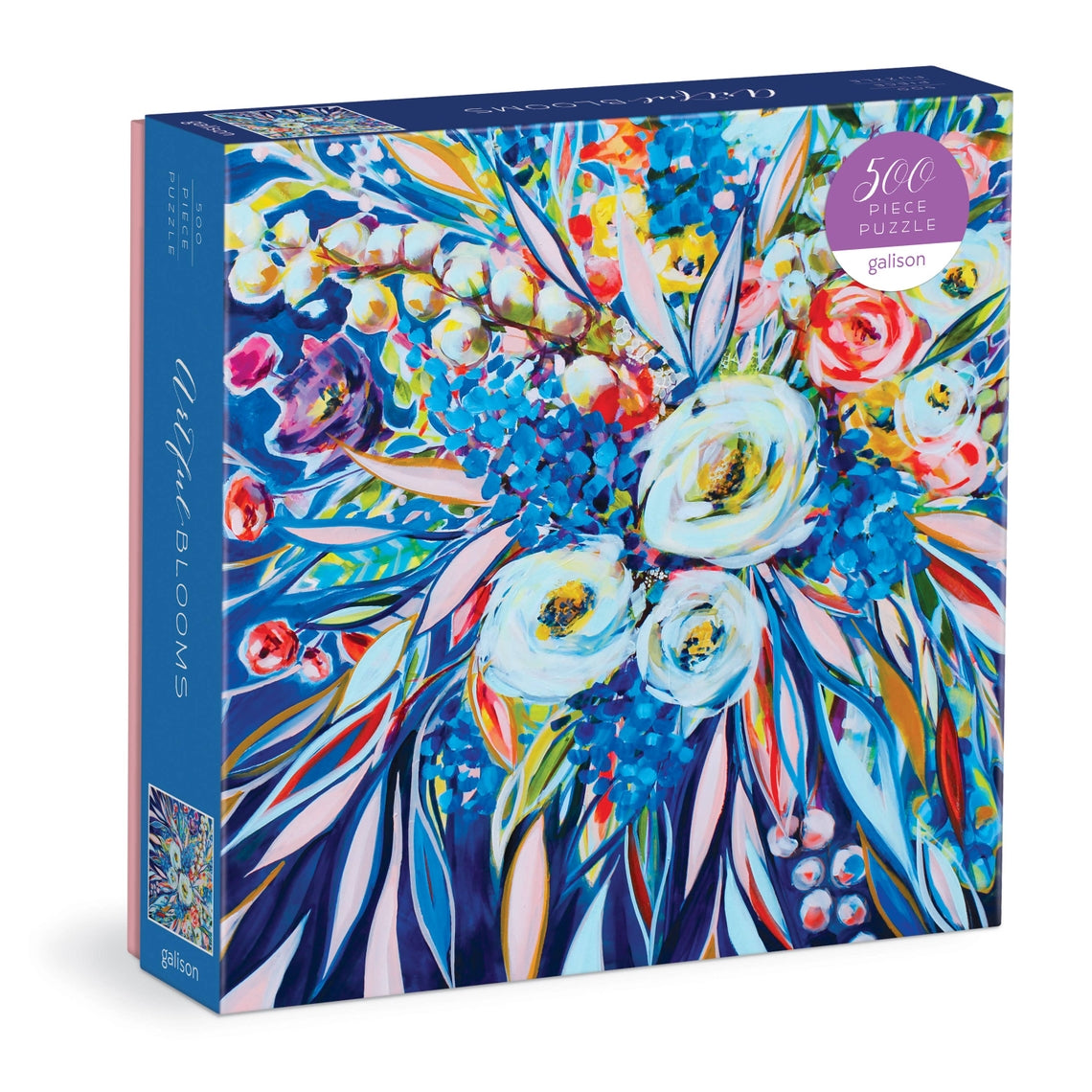 Artful Blooms 500 Piece Puzzle box by Galison featuring a colorful floral painting.