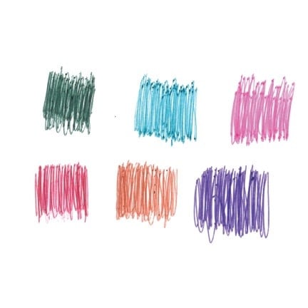 Retractable pen with six ink colors (blue, red, orange, pink, green, purple) and scents like dill pickle and grape.