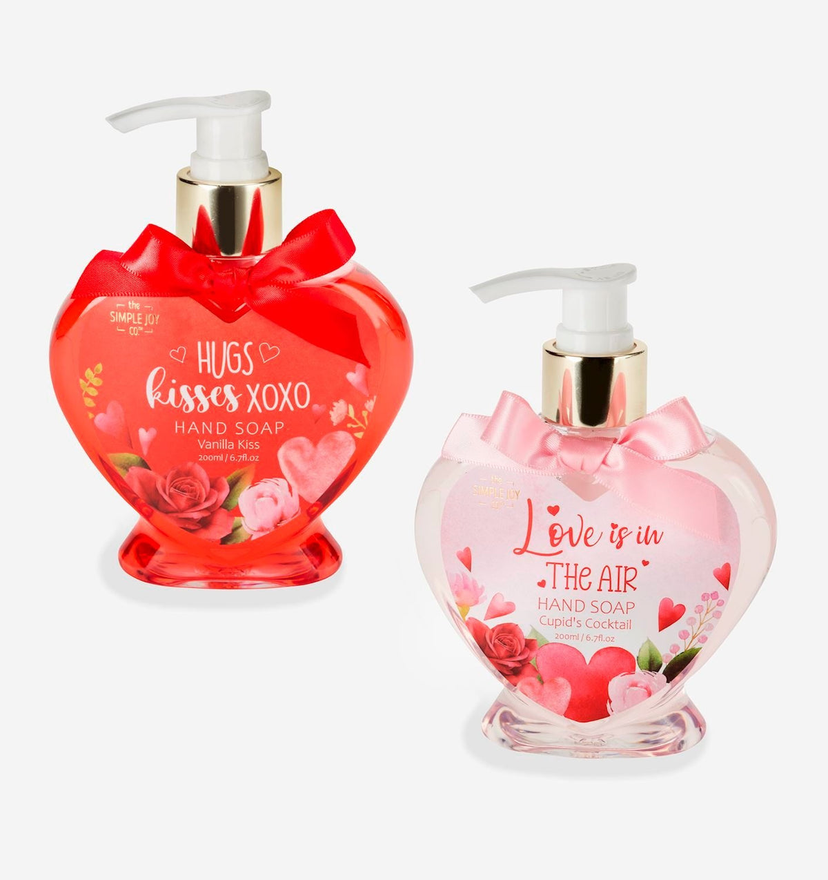 Heart-shaped pump bottle with floral decorations labeled Scented Valentine's Hand Soap