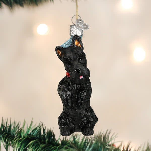 Black Scottish Terrier ornament with wire frame base