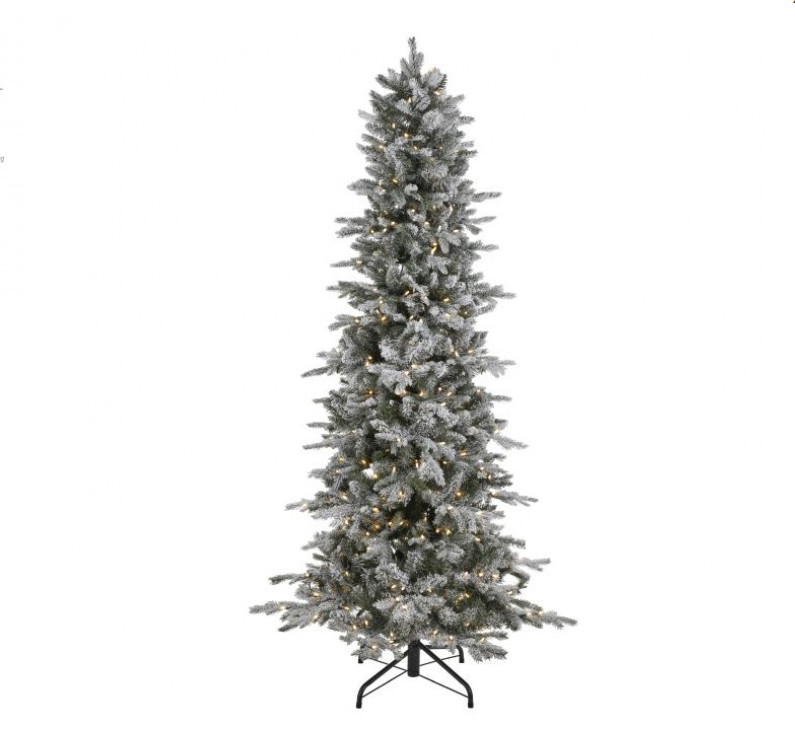 7-foot slim pencil-style artificial aspen tree with snow-tipped branches in white and green.