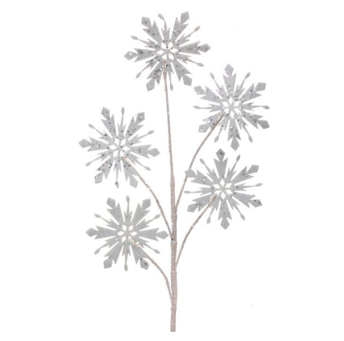 29-inch glitter mica snowflake spray with jewel accents on a white background