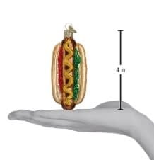 4-inch Hot Dog Ornament with a brown sausage on a bun.