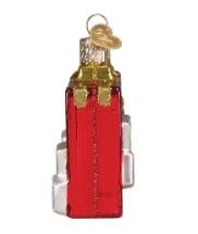 Mahjong tile rack ornament with a vintage green felt surface holding four tiles.