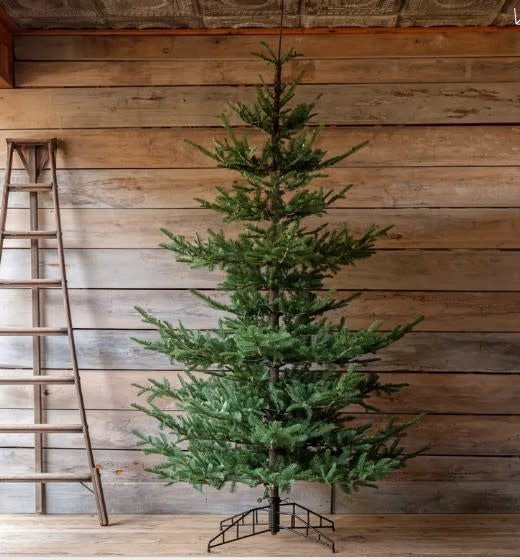 Ten-foot Nouveau Noble Fir artificial tree with warm white LED lights and dimmer switch.