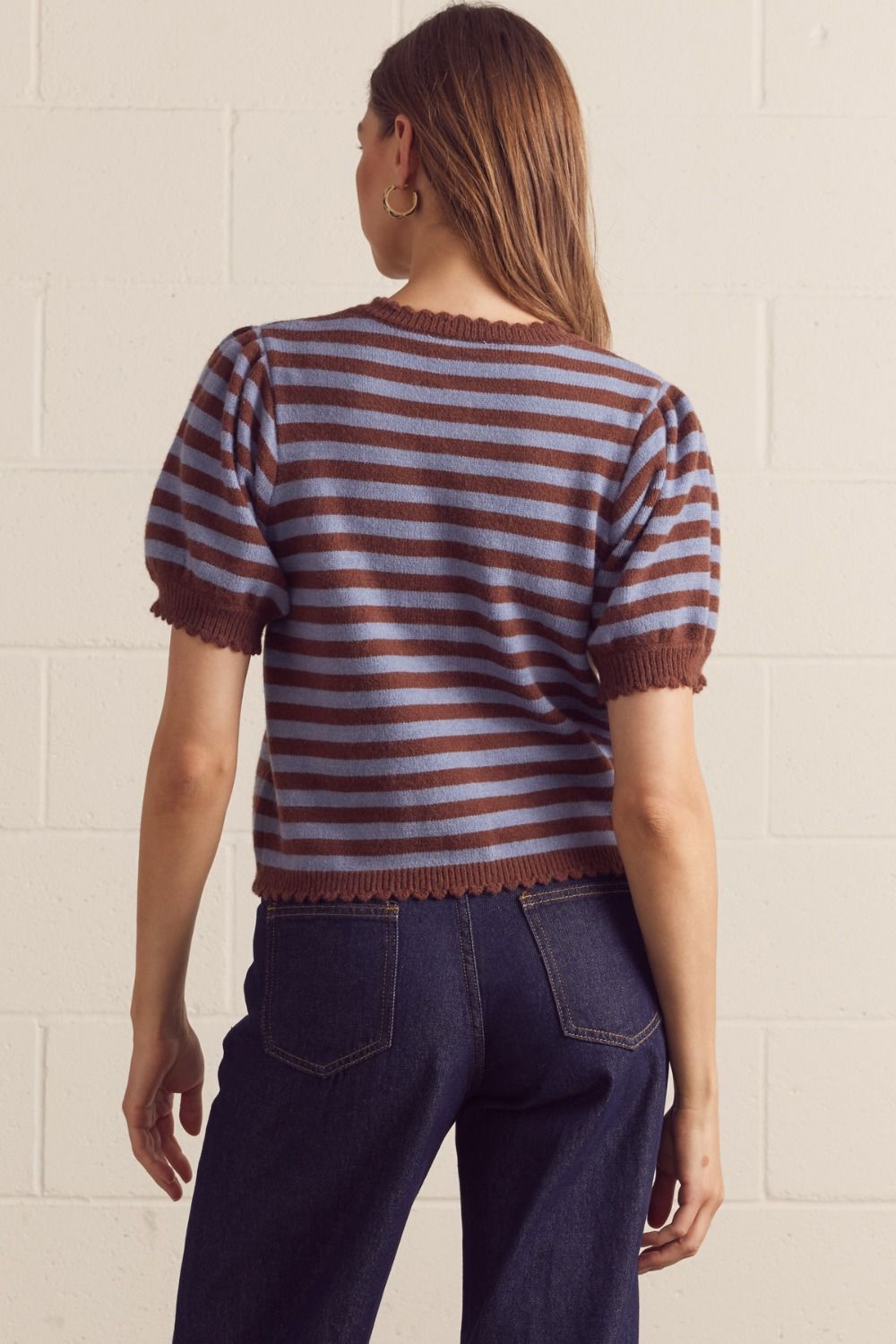 Madelyn Striped Knit Cardigan Short Sleeves