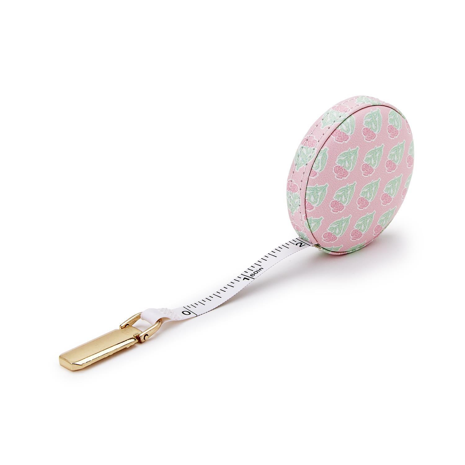Floral block print measuring tape with vegan leather finish