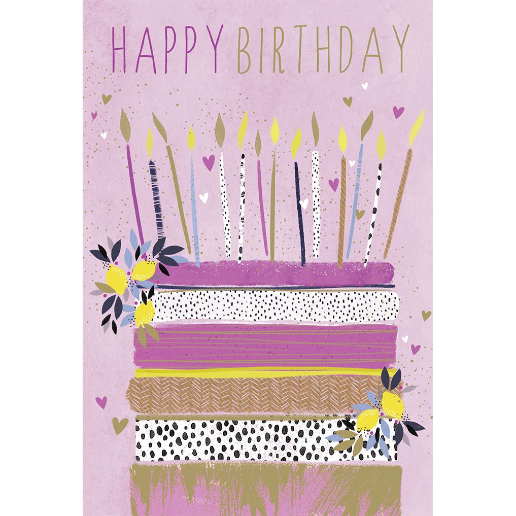 Sara Miller foil birthday card with cake illustration