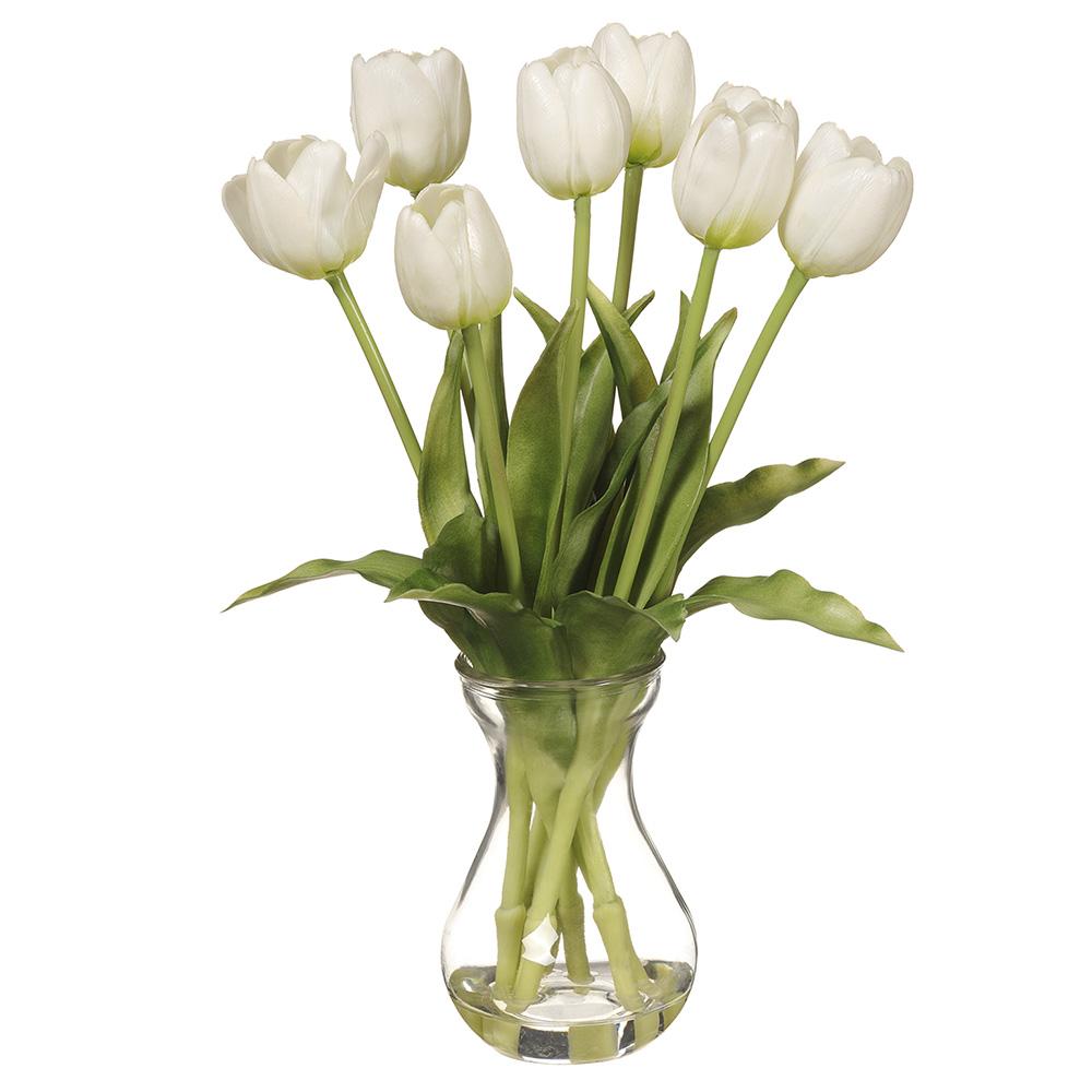 White tulip-shaped glass vase with plastic body and wire structure