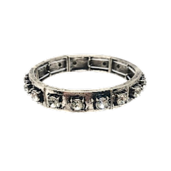 Metal stretch bracelet with clear round rhinestones in a segmented circular design