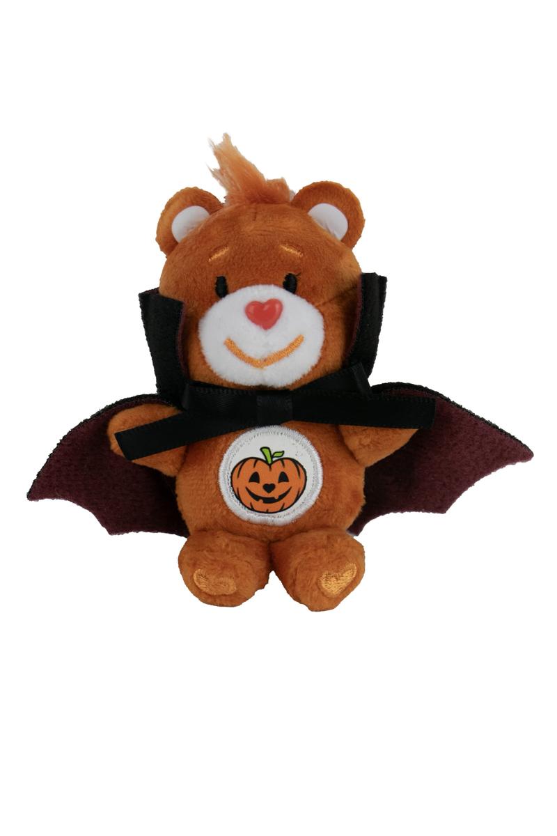 World's Smallest Care Bears Series 5 Trick-or-Sweet Bear in a vampire bat costume with pumpkin badge