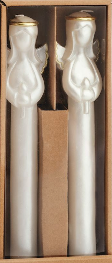 Set of gold taper candles with Christmas theme