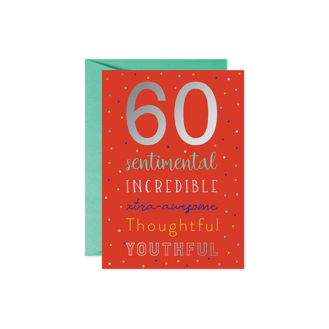 Silver holographic foil embossed card with 'Happy Birthday' text on page three.