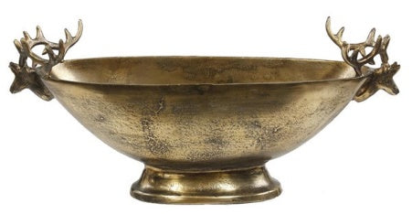 Antique gold aluminum bowl with deer head handles