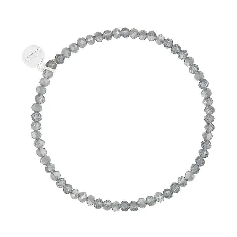 Lizas Quadro Big Bright Colours stretch bracelet with faceted grey crystal beads and silver charm.