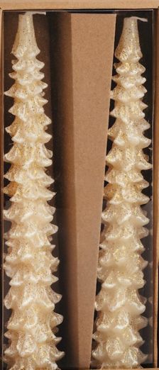 Gold Christmas taper candle set with a festive holiday theme