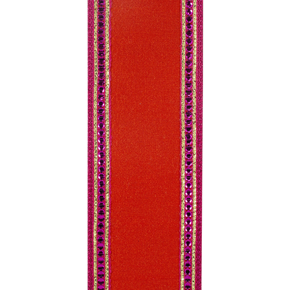 Sequin Trimming Striped Edge Dupioni Deluxe Wired Edge Ribbon