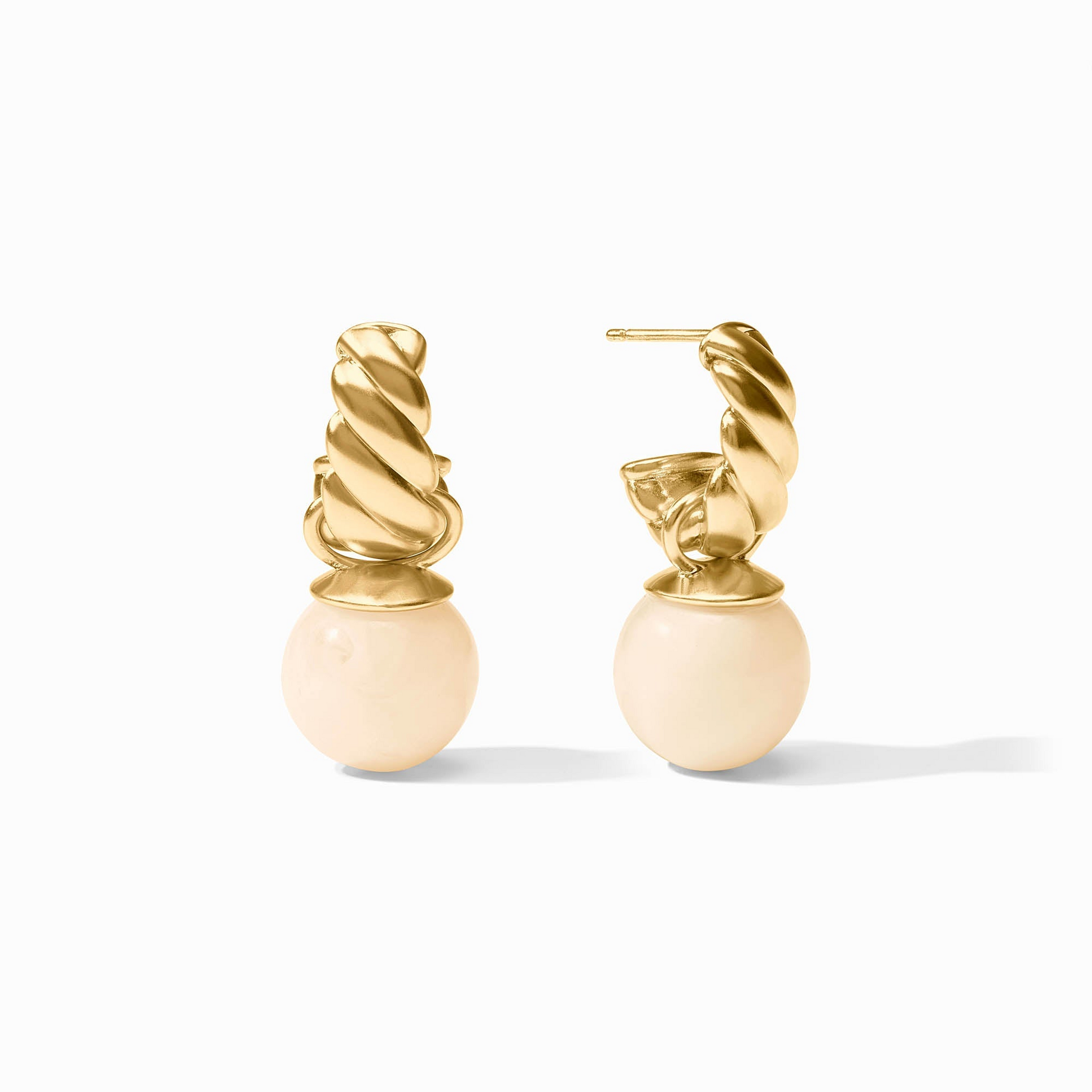 Ravello Hoop & Charm Earrings in 24K gold plate with twisted hoops and round resin pearl charms.