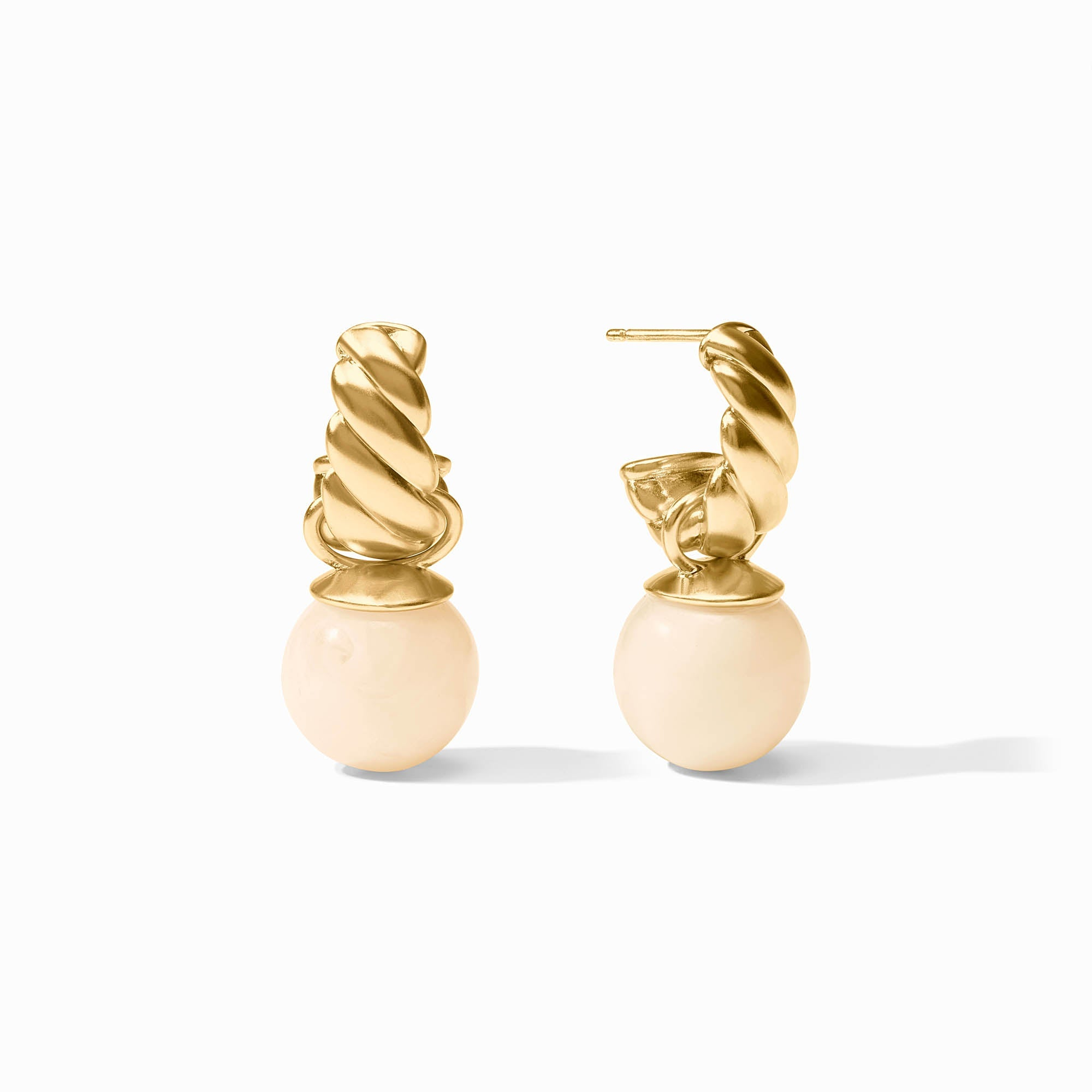 Ravello Hoop & Charm Earrings in 24K gold plate with twisted hoops and round resin pearl charms.