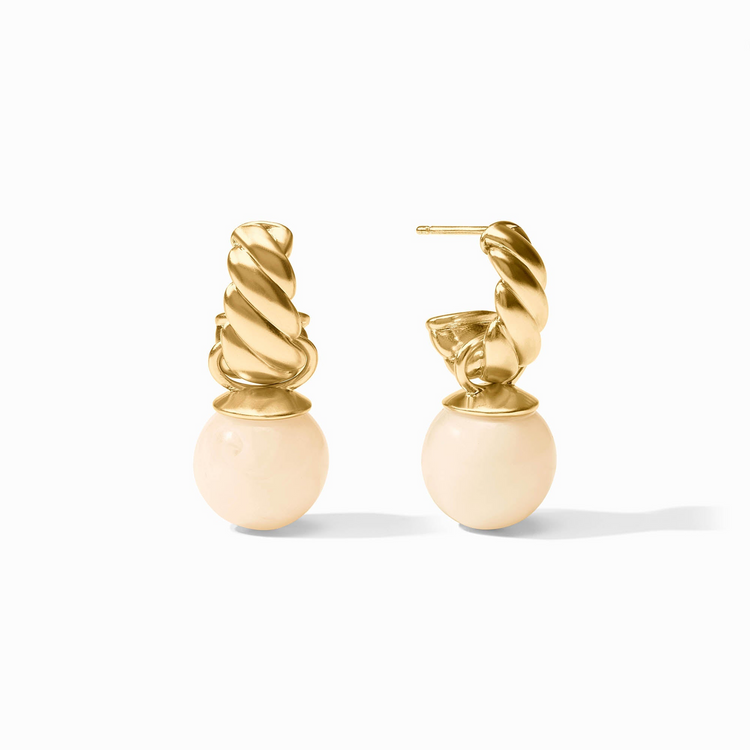 Ravello Hoop & Charm Earrings in 24K gold plate with twisted hoops and round resin pearl charms.
