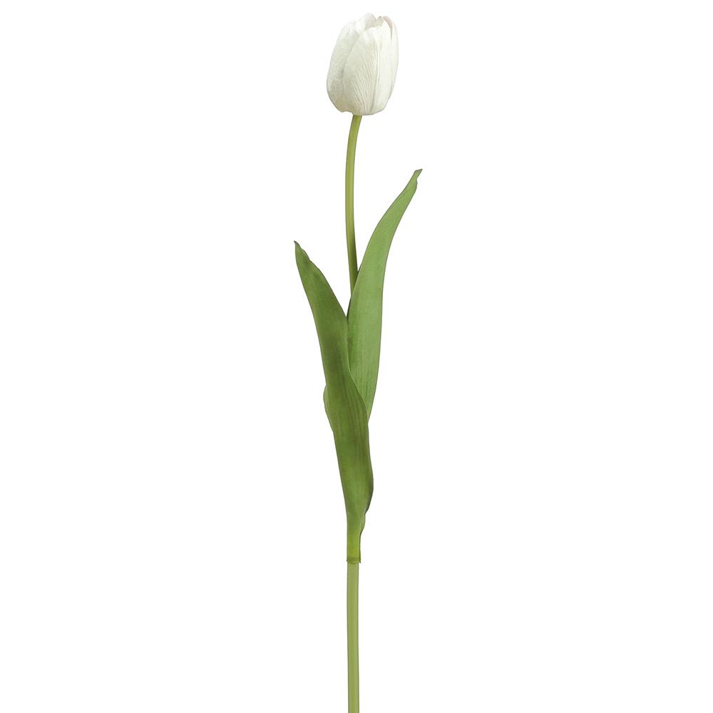 Artificial tulip bud spray with PVC and polyester stems in a natural green finish.