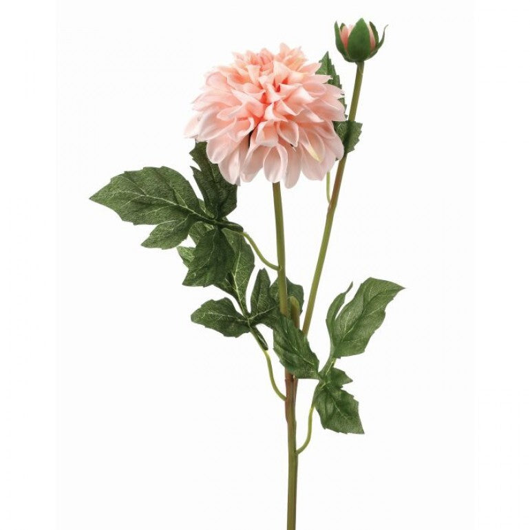 Artificial dahlia spray with multiple blooms in shades of pink and white on a green stem.