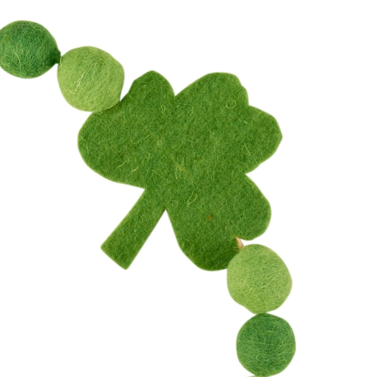 Wool shamrock garland with green polyester foam leaves on a string loop hanger