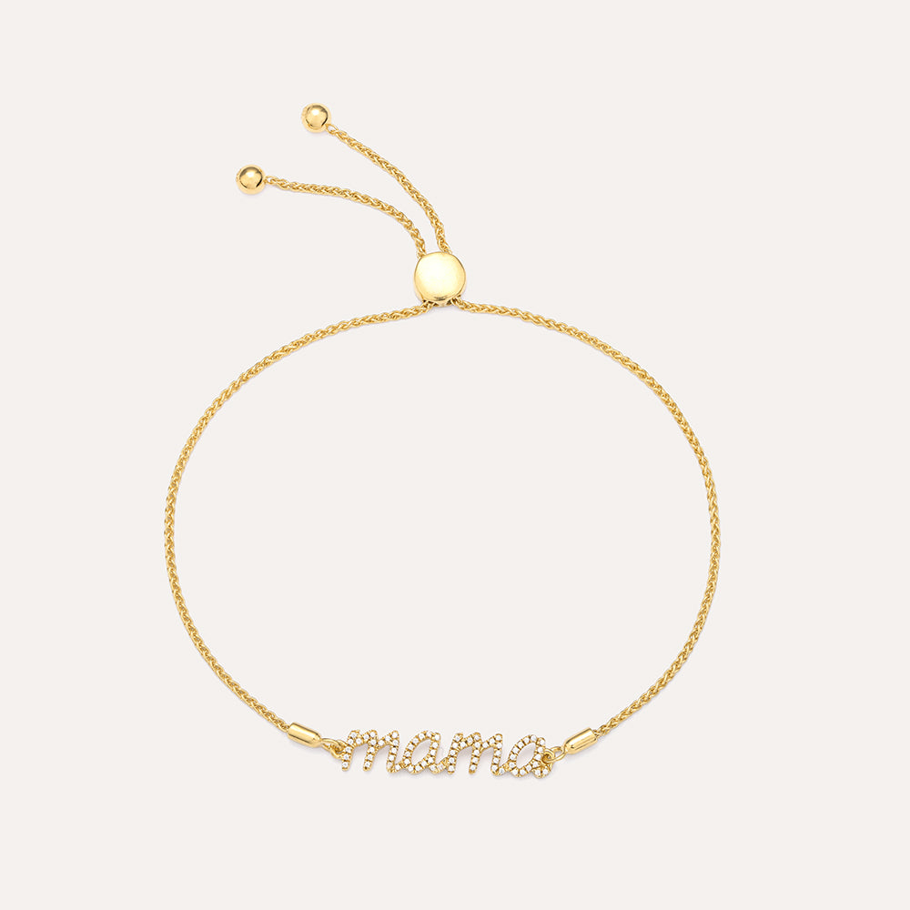Adjustable bolo chain bracelet with diamond weight closure in gold-plated sterling silver.
