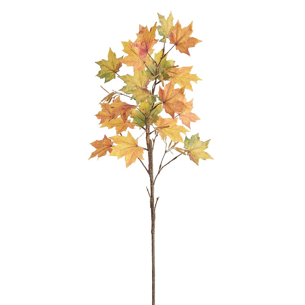36-inch artificial maple leaf spray with realistic autumn-colored leaves in yellow, orange, and green