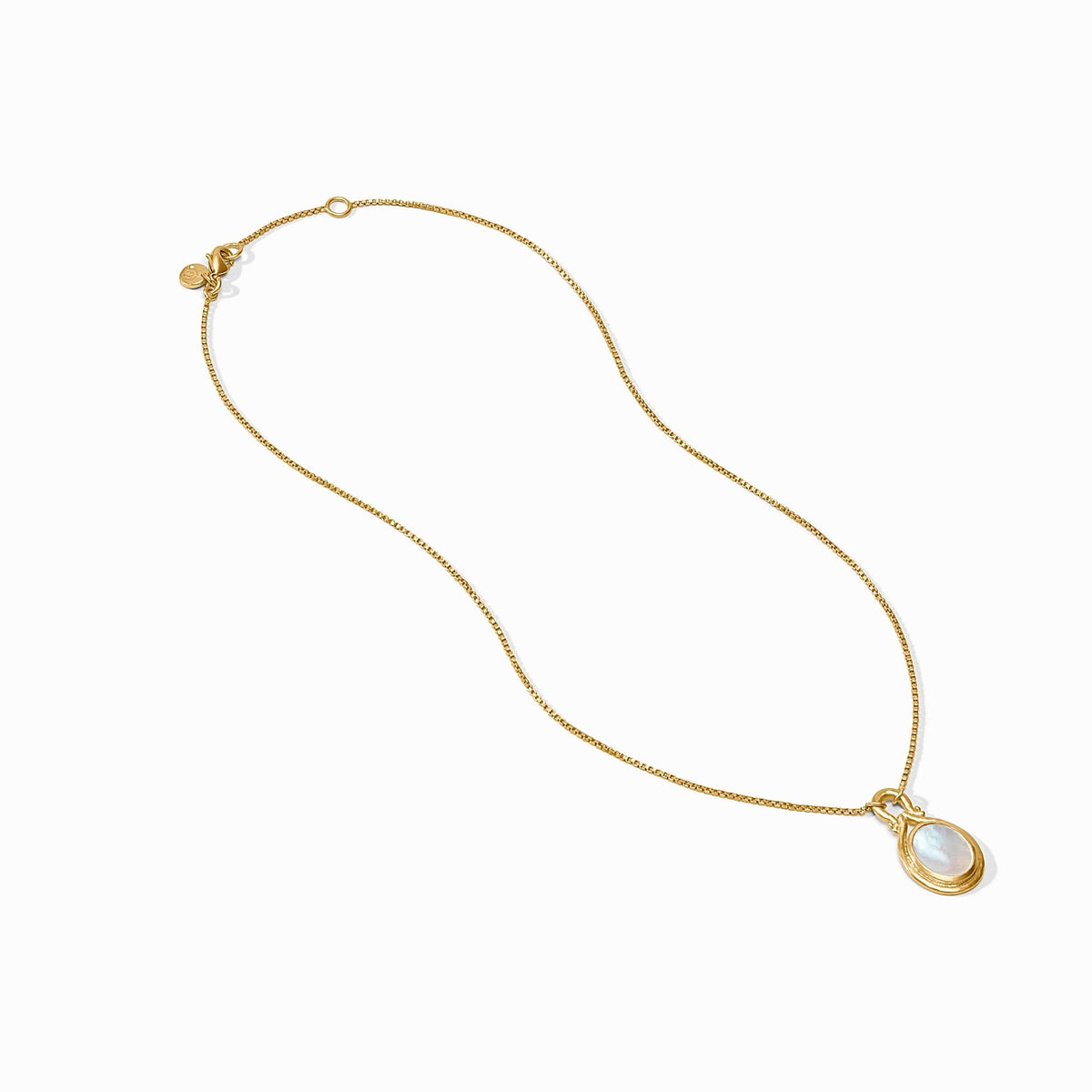 Adjustable Saratoga necklace with a mother-of-pearl pendant on 24K gold plate chain