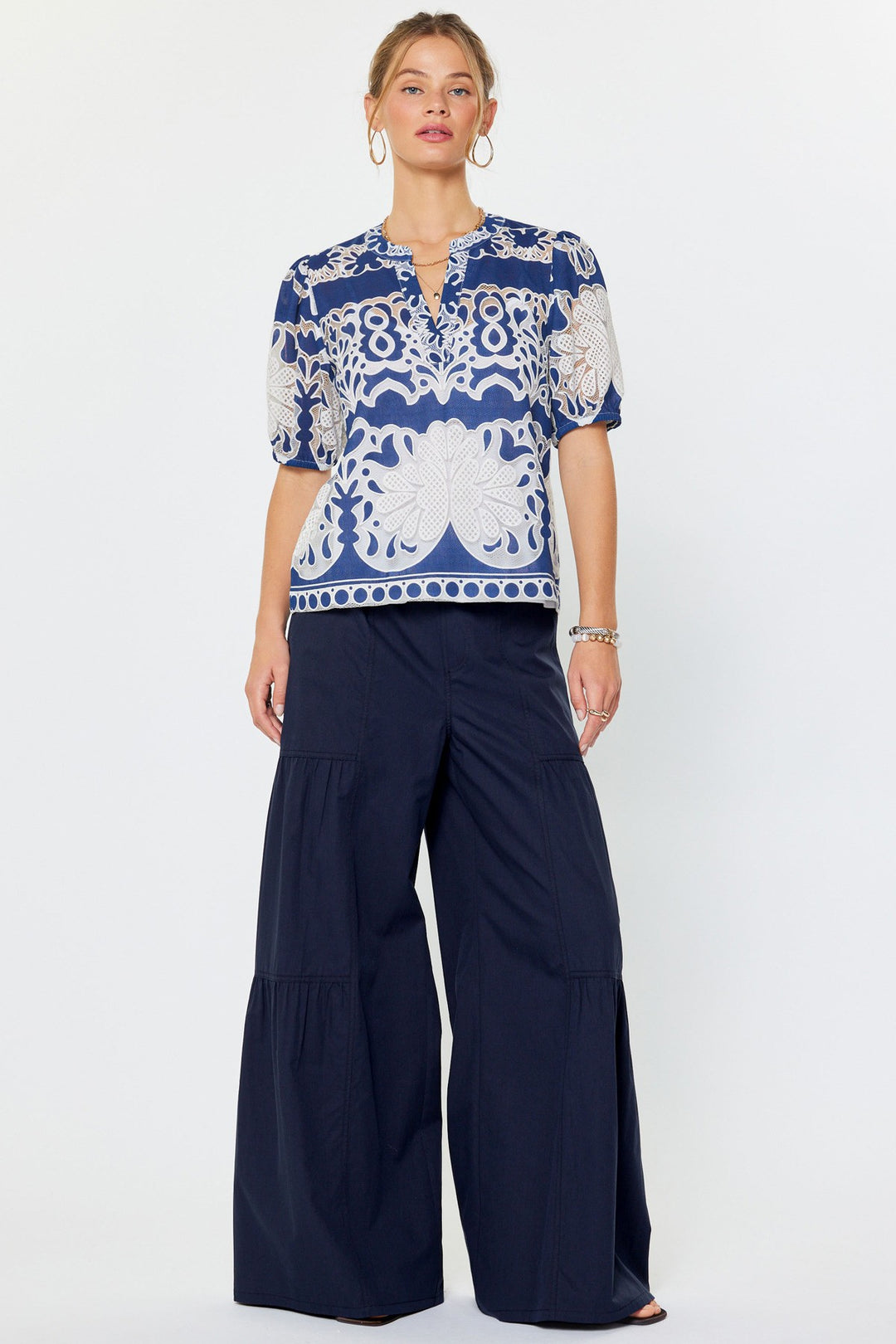 Danica Emboridered Short Puff Sleeve Blouse