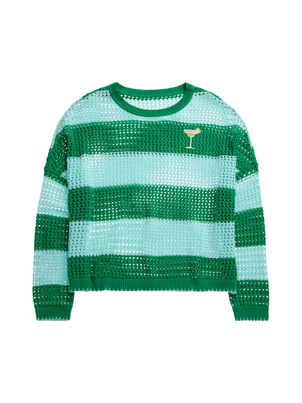 Striped mesh sweater in Tina Margarita with cocktail embroidery detail