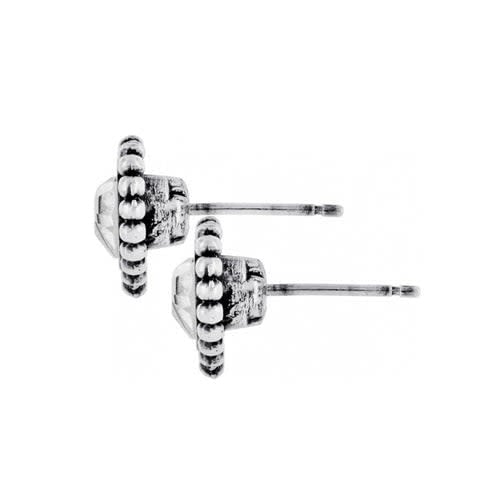Silver plated mini post earrings featuring a sparkling heart-shaped crystal with a shimmer finish.