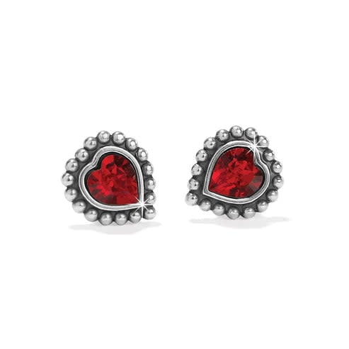 Silver-plated mini post earrings featuring a sparkling red heart-shaped crystal.