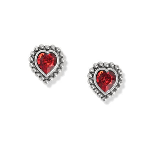 Silver-plated mini post earrings featuring a red crystal heart with shimmering finish.