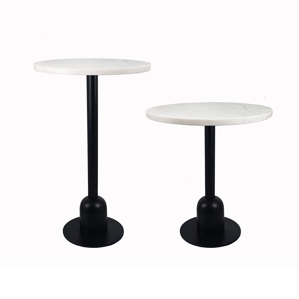 Orman marble side table with iron frame in white stone finish