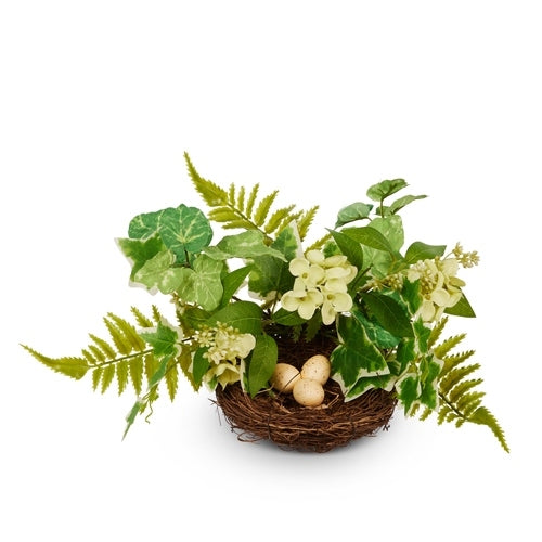 White ceramic berry nest planter with floral leaf patterns