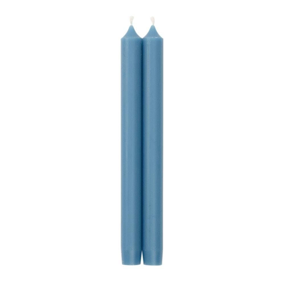 Ten-inch tapered crown candle in cream paraffin and palm wax blend with lead-free cotton wick.