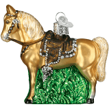 Western-style horse ornament figurine in dark brown finish with gold accents.