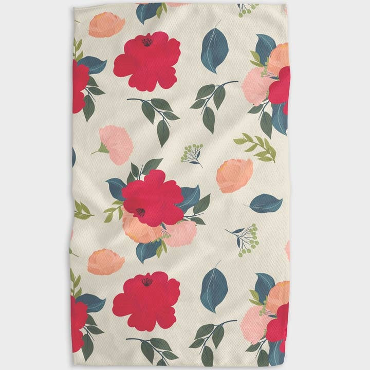 Recycled polyester waffle weave kitchen tea towel in white with single-sided print