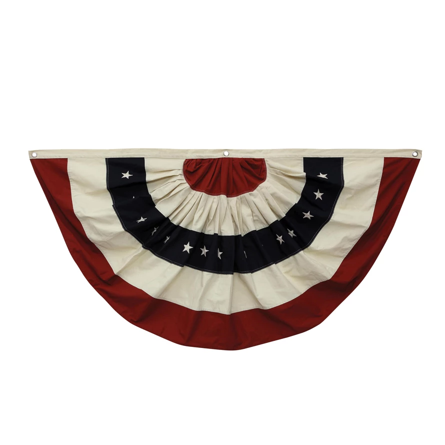 Americana cotton bunting flag with grommets in a patriotic pattern.