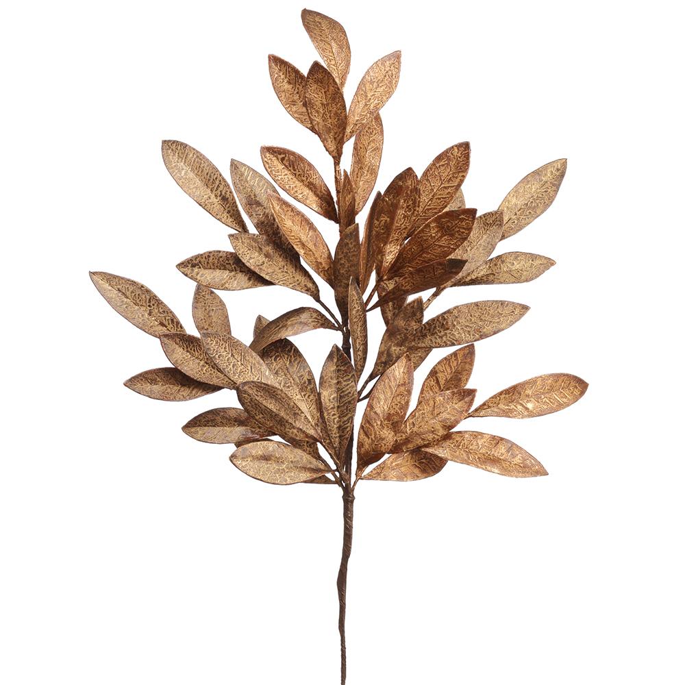 24-inch bay leaf spray with a metallic copper and gold finish on a single brown stem.