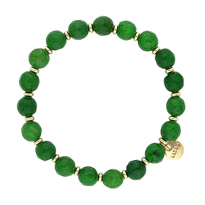 Lizas Beaumont bracelet featuring faceted green natural stone beads with gold-tone spacers.