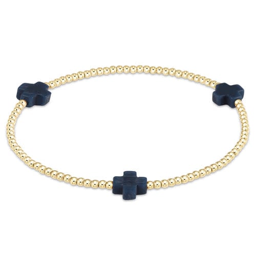 Gold-filled Signature Cross Pattern bracelet with 2mm beads on stretch elastic cord