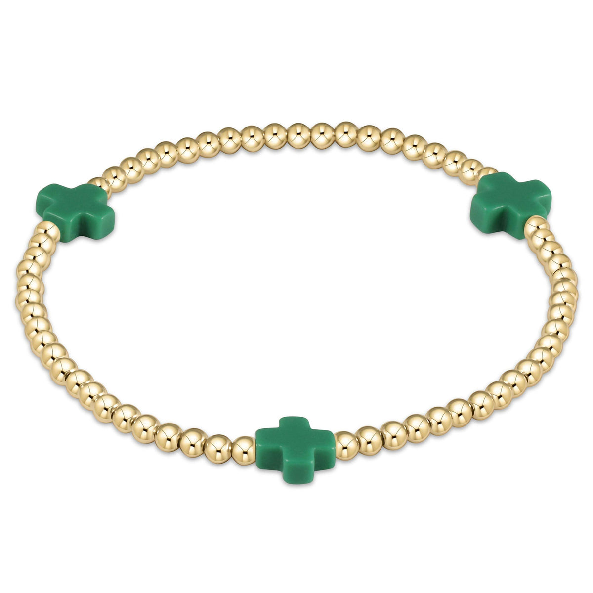 Gold-filled bracelet with signature cross beads on elastic cord