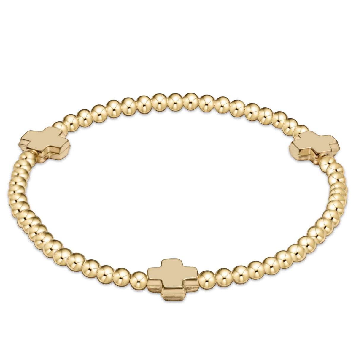 Gold-filled bracelet with signature cross beads on elastic cord