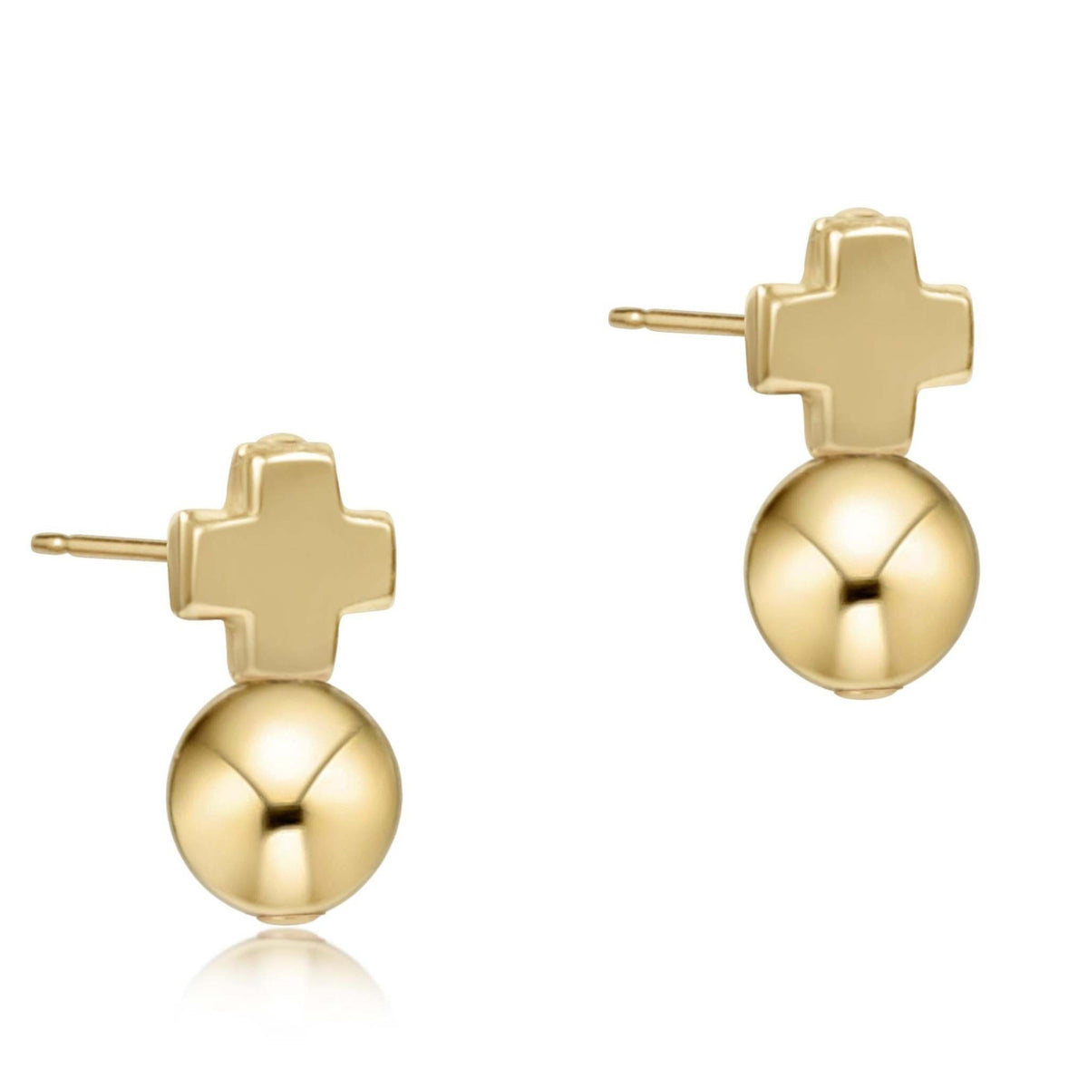 Gold-filled signature cross stud earrings with classic gold beads